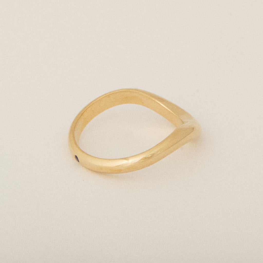 Smushed Nesting with Blue Sapphire Flush Set Exterior 14k Yellow Gold Wedding Band