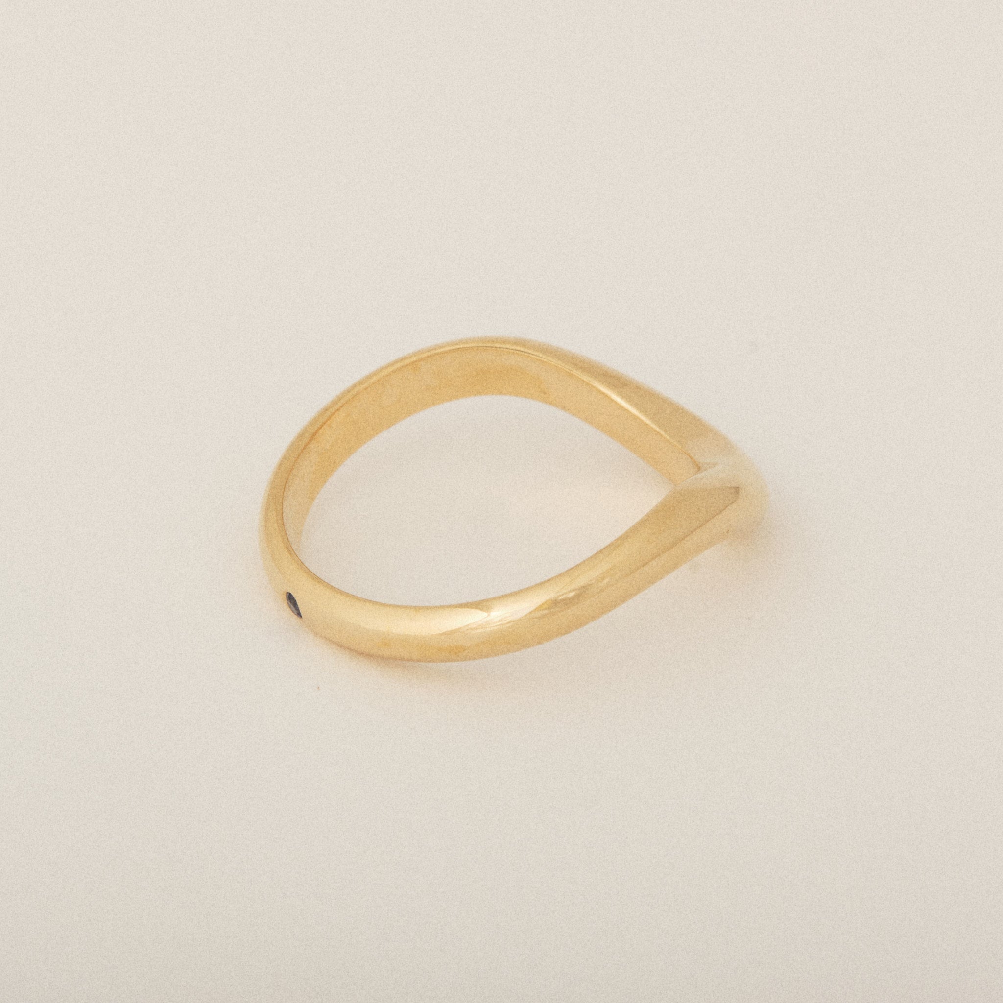 Smushed Nesting with Blue Sapphire Flush Set Exterior 14k Yellow Gold Wedding Band