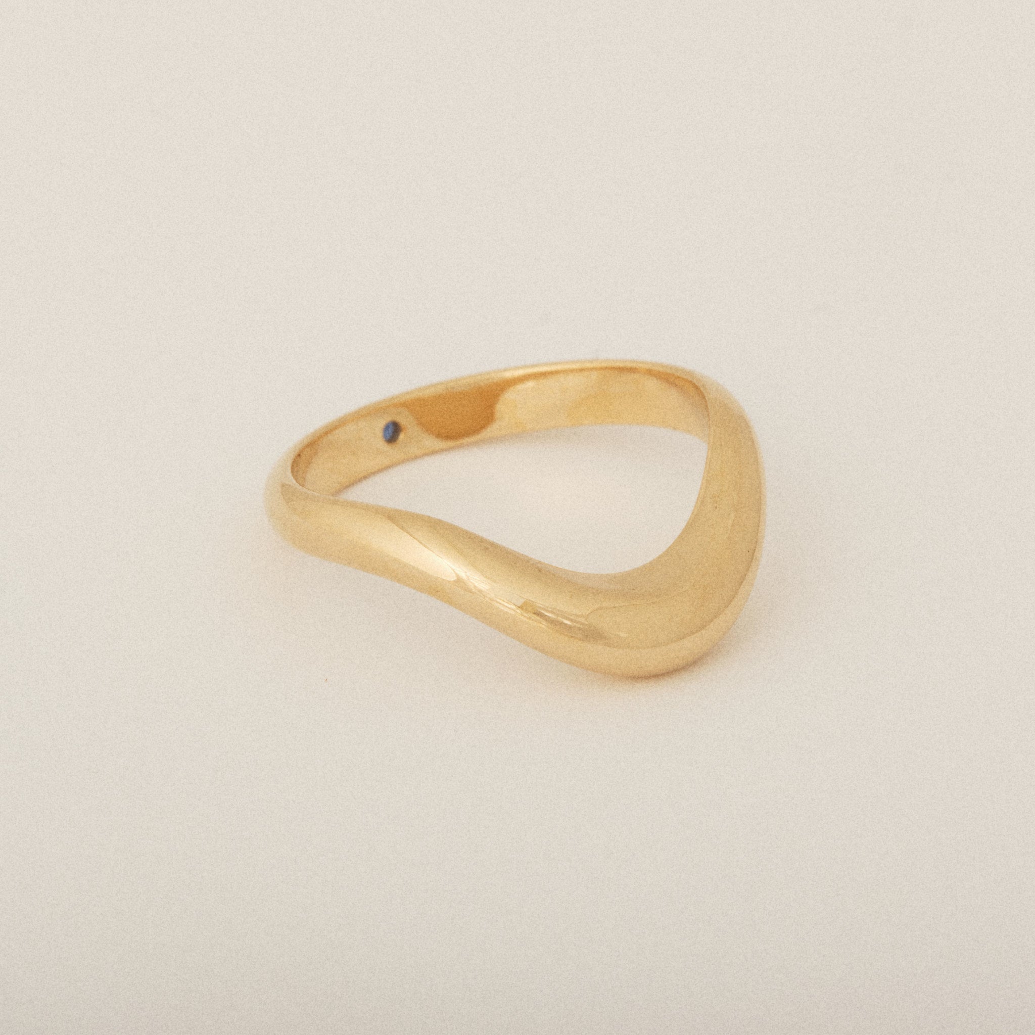 Smushed Nesting with Blue Sapphire Flush Set Exterior 14k Yellow Gold Wedding Band