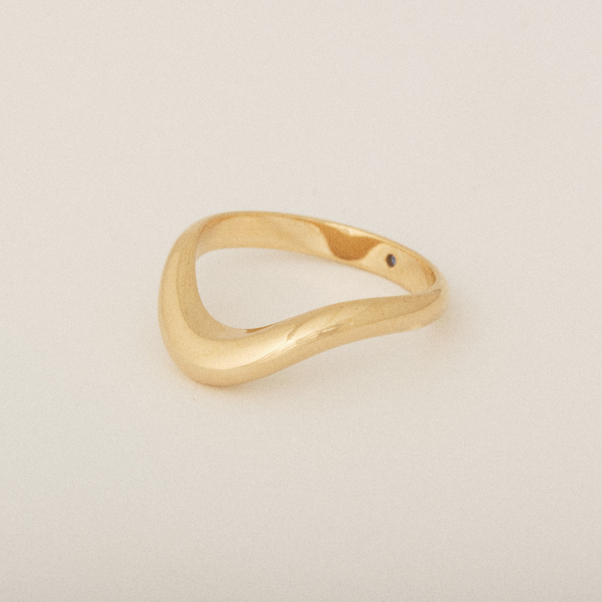 Smushed Nesting with Blue Sapphire Flush Set Exterior 14k Yellow Gold Wedding Band