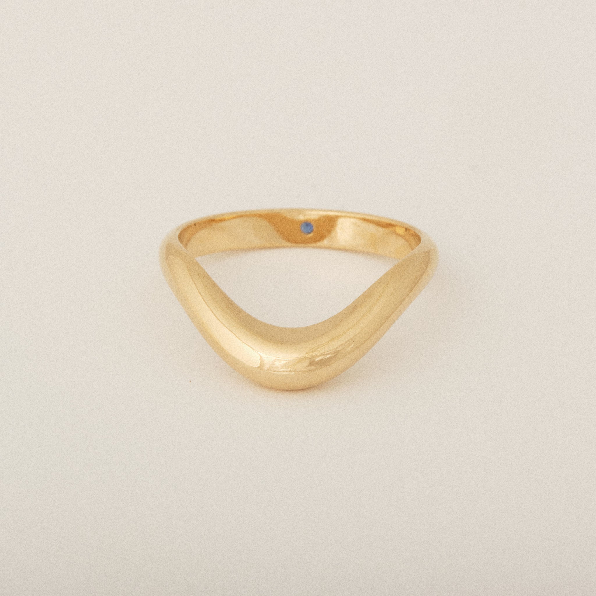 Smushed Nesting with Blue Sapphire Flush Set Exterior 14k Yellow Gold Wedding Band
