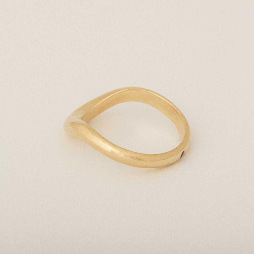 Smushed Nesting with Blue Sapphire Flush Set Exterior 14k Yellow Gold Wedding Band