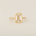North South Emerald Cut Diamond Bezel Set Round Band 14k Yellow Gold Engagement Ring