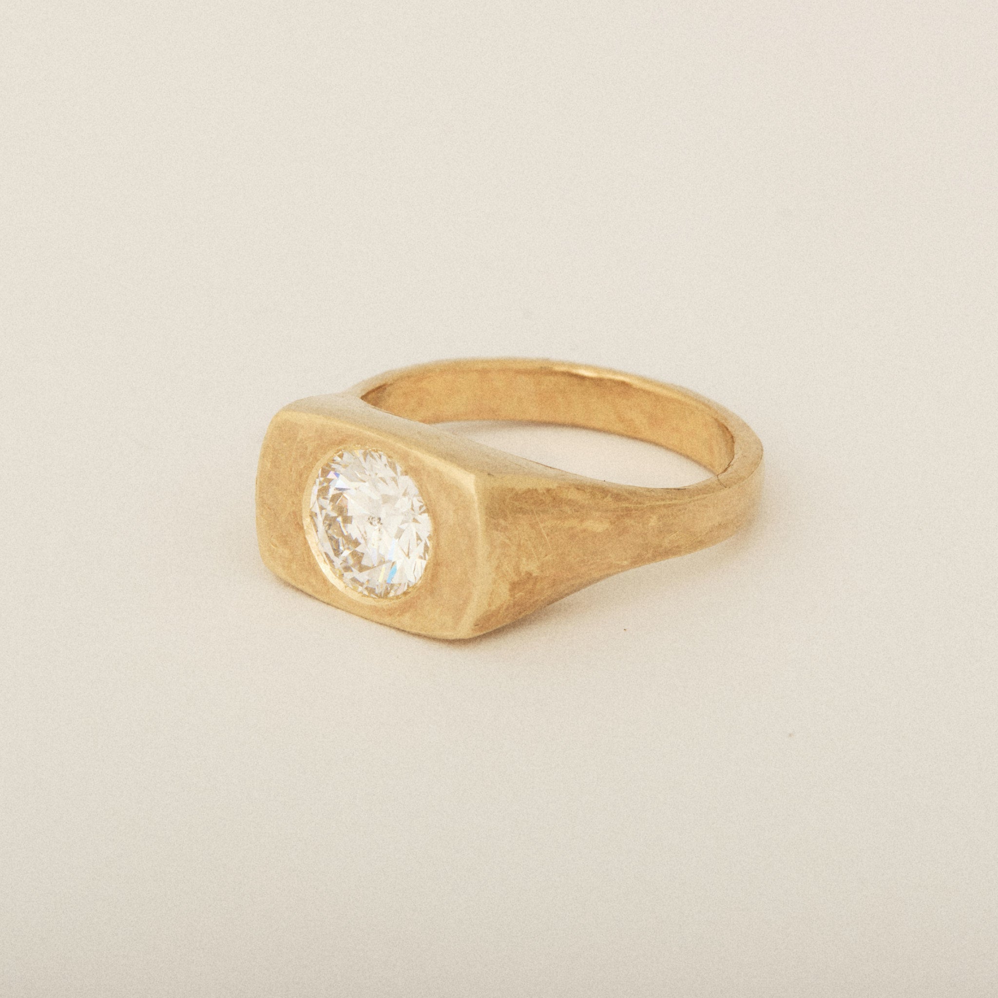 Round Heirloom Diamond 14k Yellow Gold Matte Finish Engagement Ring