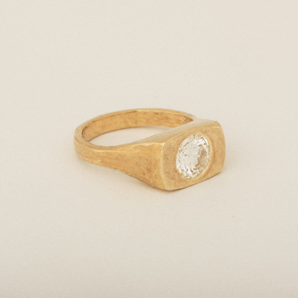 Round Heirloom Diamond 14k Yellow Gold Matte Finish Engagement Ring