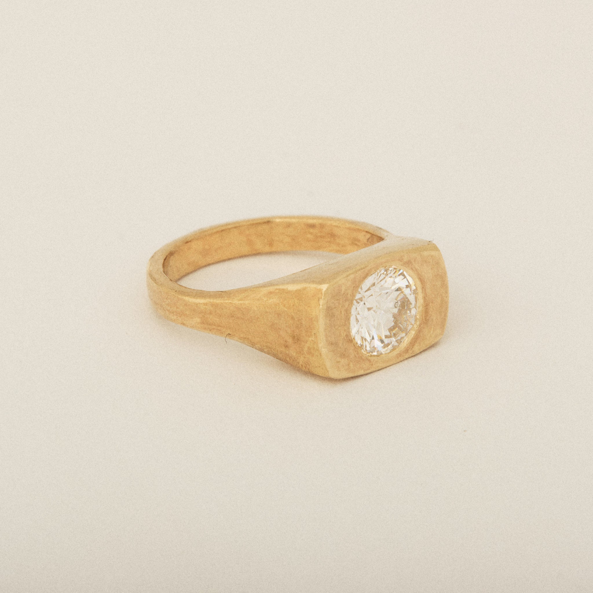 Round Heirloom Diamond 14k Yellow Gold Matte Finish Engagement Ring
