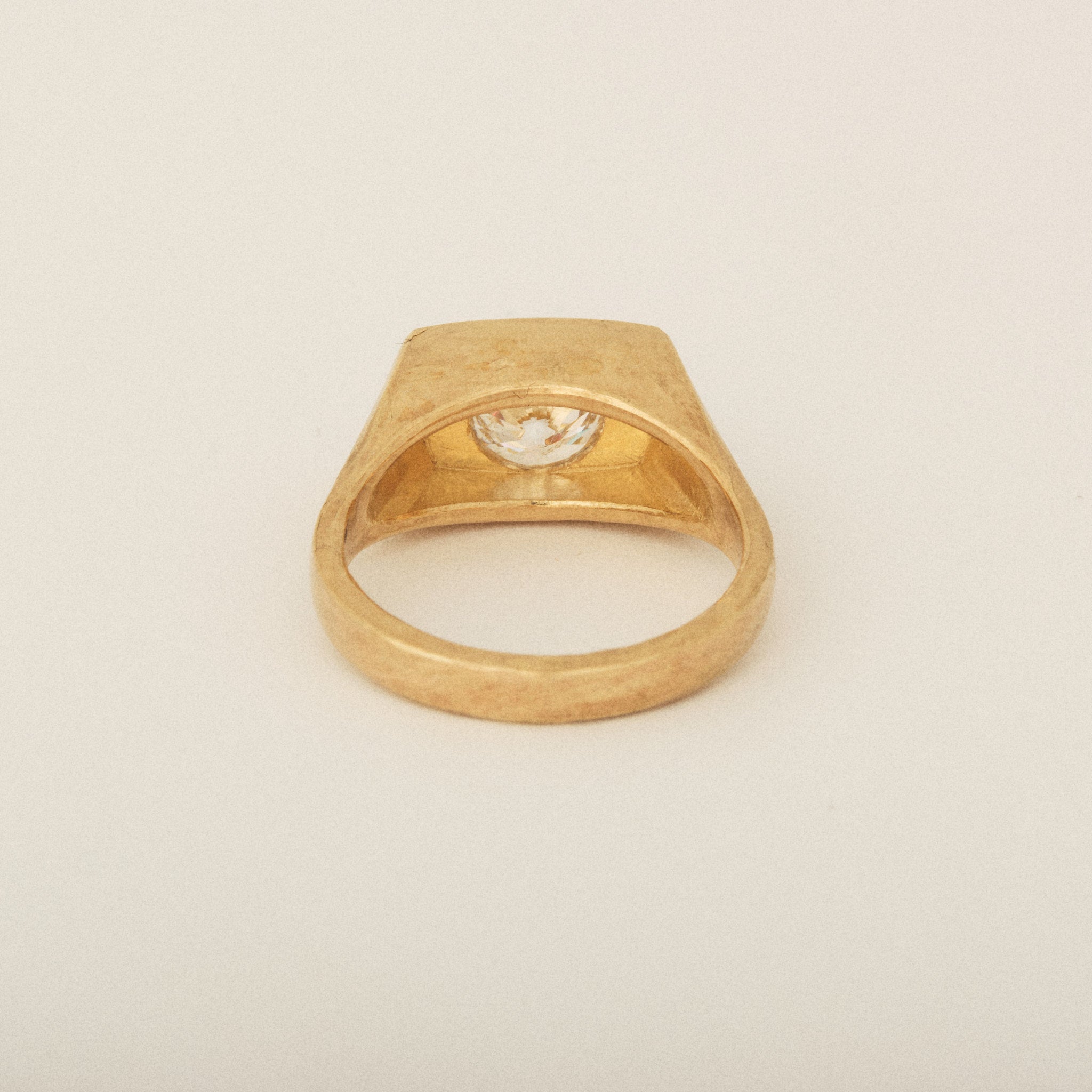 Round Heirloom Diamond 14k Yellow Gold Matte Finish Engagement Ring