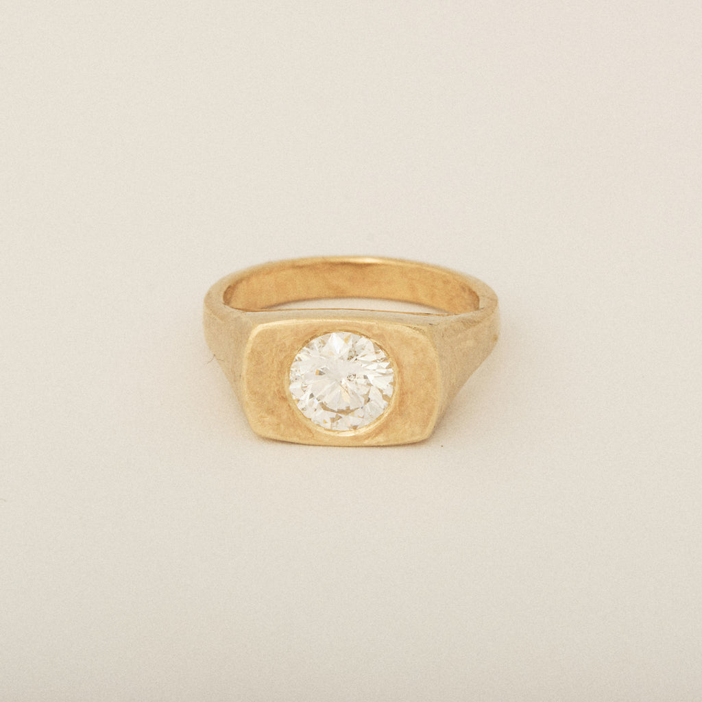 Round Heirloom Diamond 14k Yellow Gold Matte Finish Engagement Ring