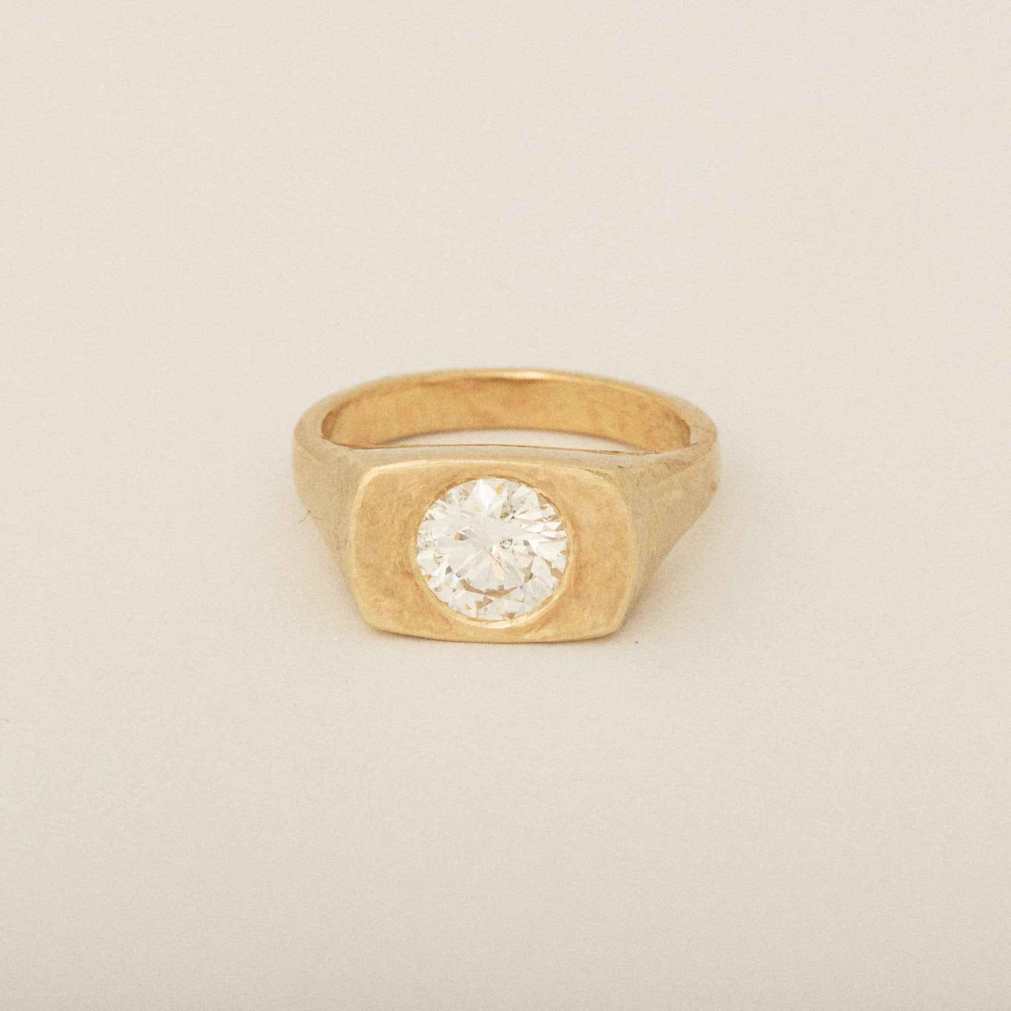 Round Heirloom Diamond 14k Yellow Gold Matte Finish Engagement Ring