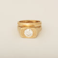Round Heirloom Diamond 14k Yellow Gold Matte Finish Engagement Ring