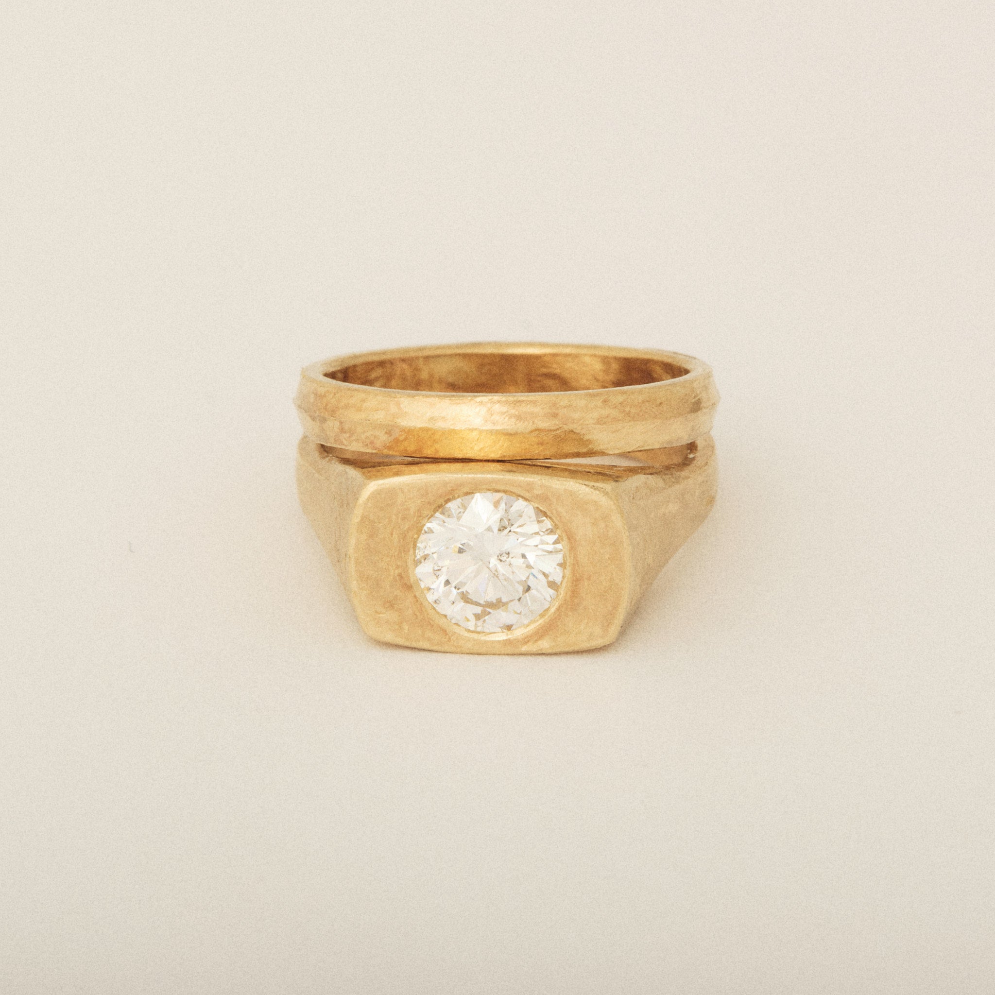Round Heirloom Diamond 14k Yellow Gold Matte Finish Engagement Ring