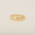 Tapered Dome V Letter Ring in 14k Yellow Gold