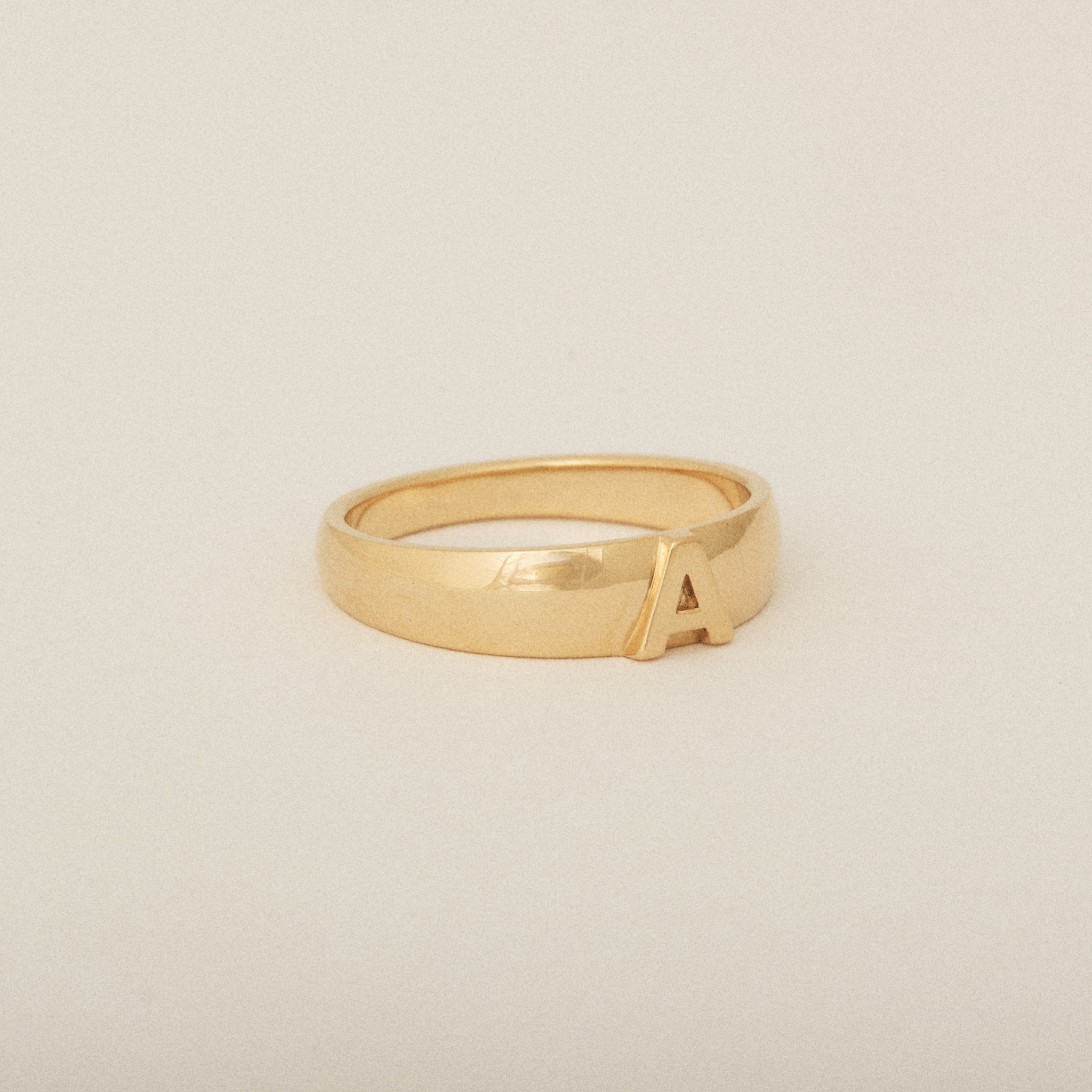 Tapered Dome A Letter Ring in 14k Yellow Gold