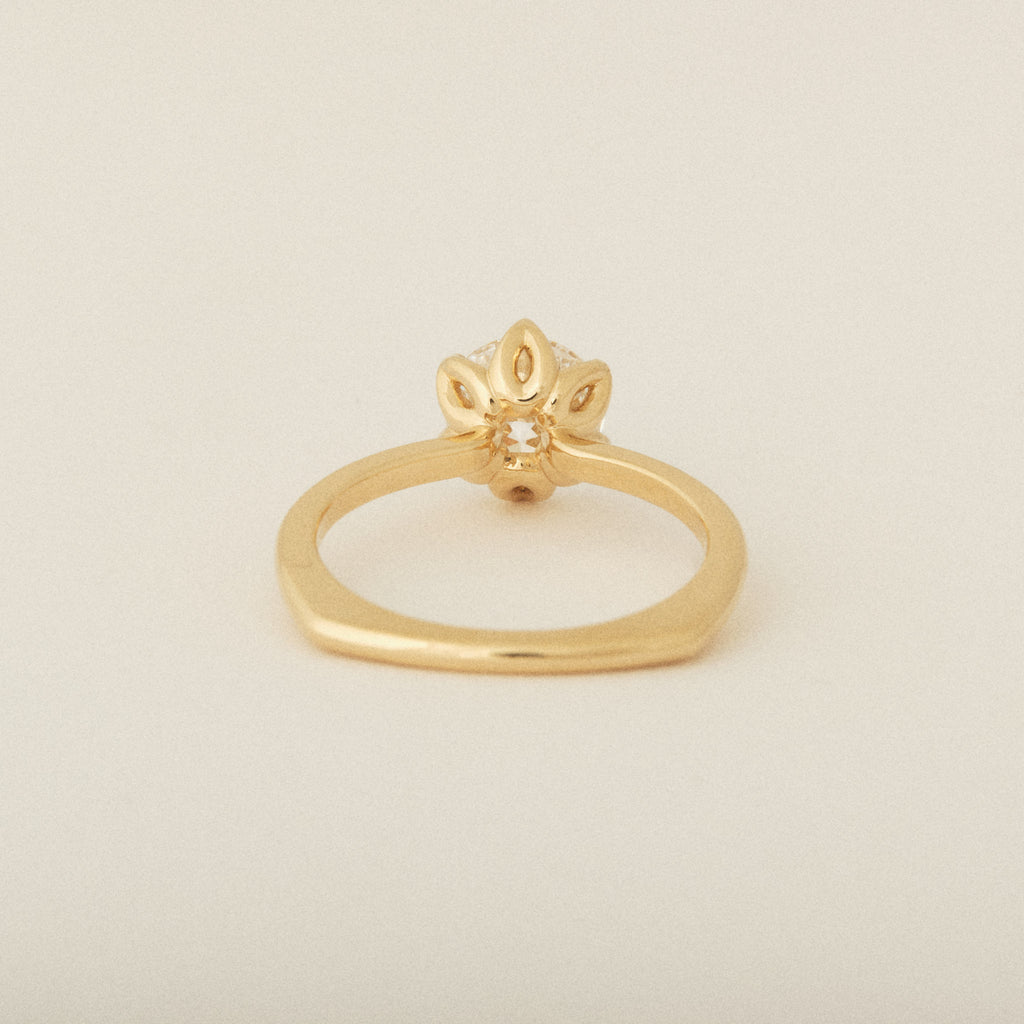 Diamond Flower Petal Prong Setting 14k Yellow Gold Engagement Ring