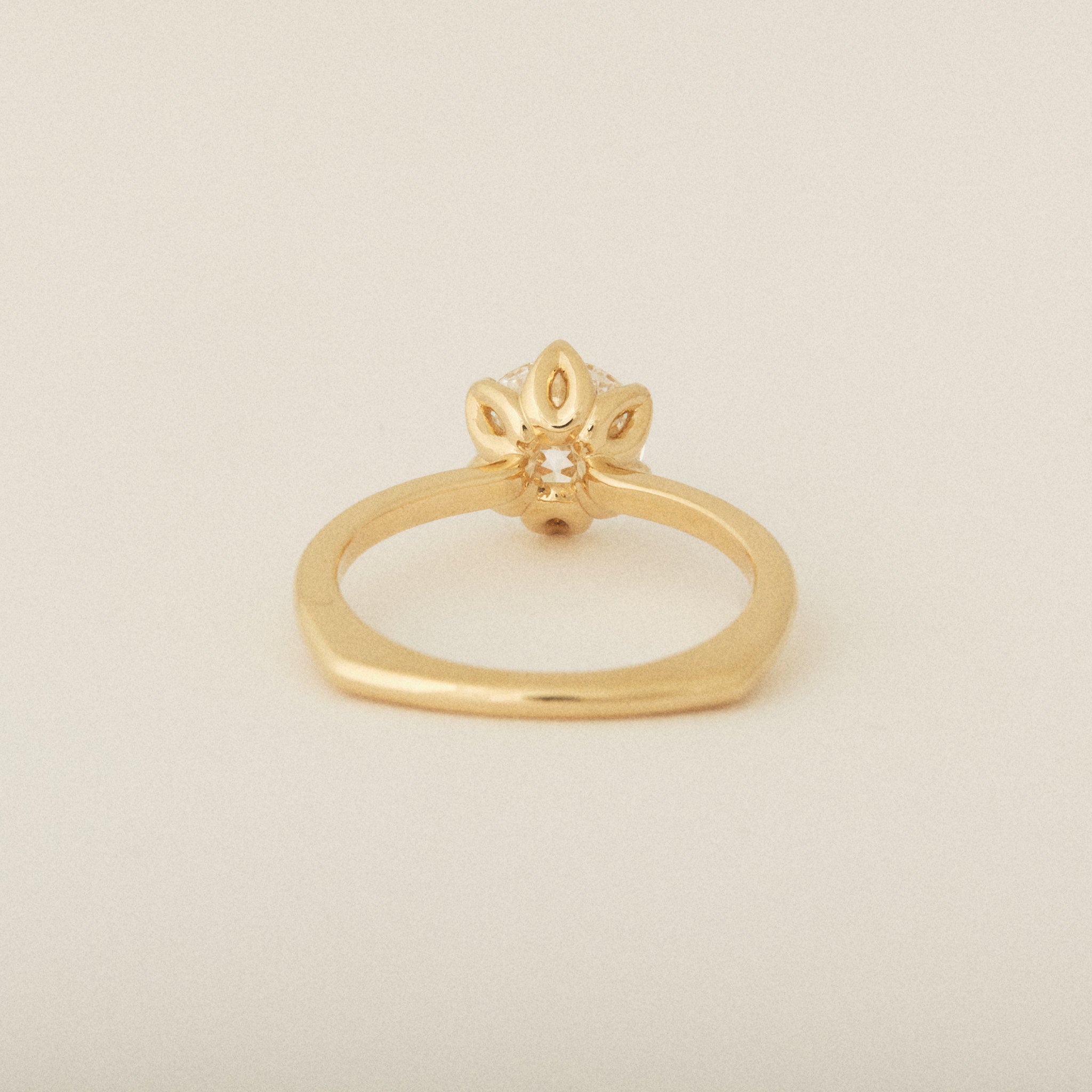 Diamond Flower Petal Prong Setting 14k Yellow Gold Engagement Ring