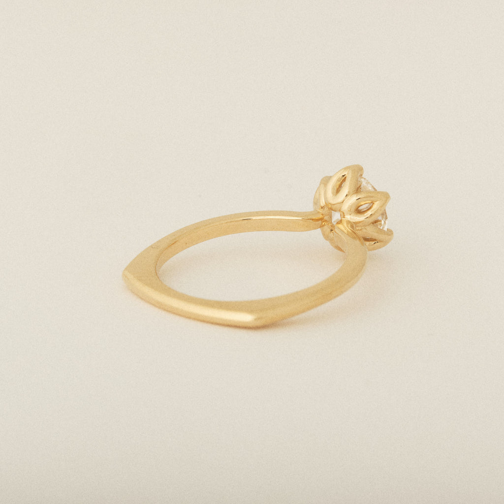 Diamond Flower Petal Prong Setting 14k Yellow Gold Engagement Ring
