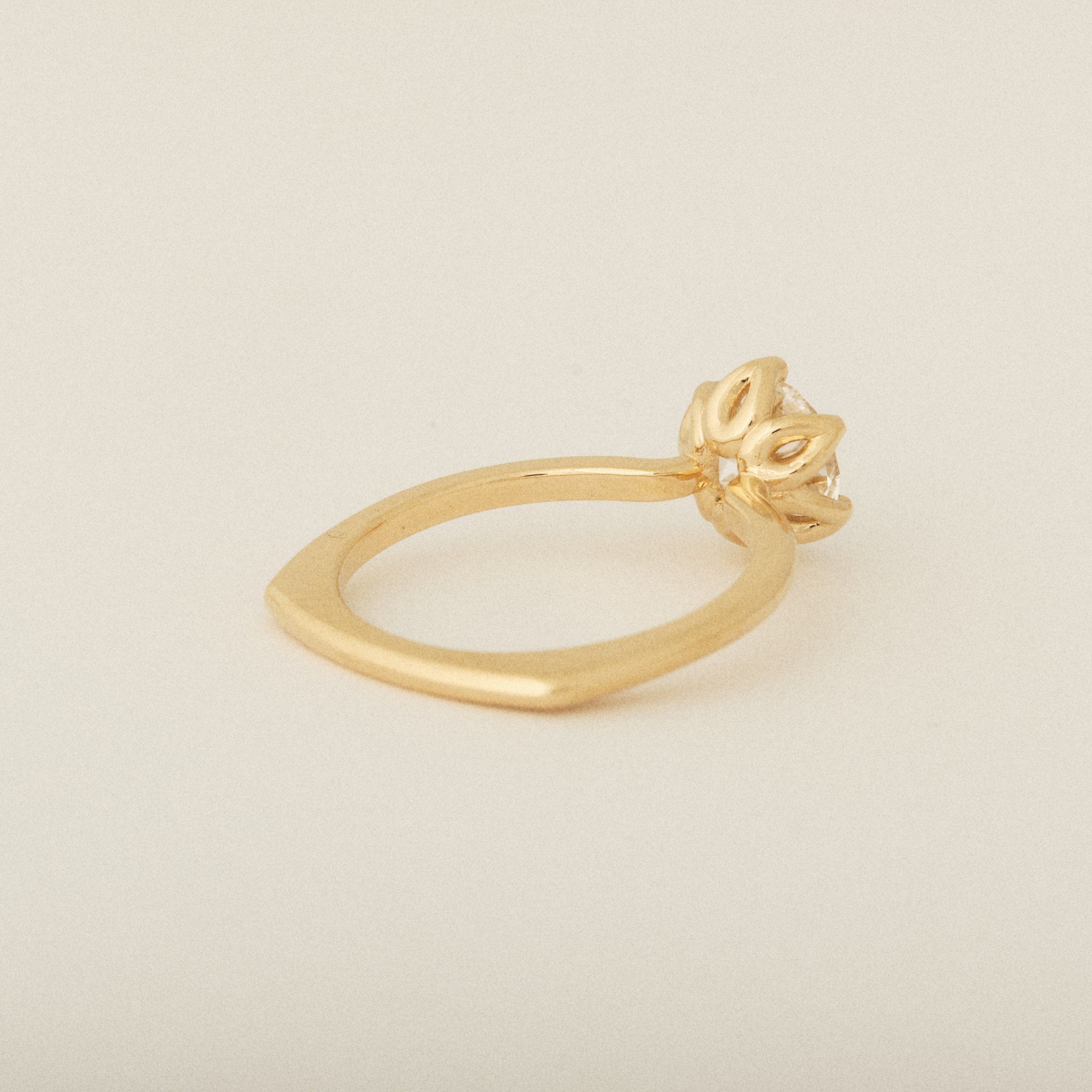 Diamond Flower Petal Prong Setting 14k Yellow Gold Engagement Ring