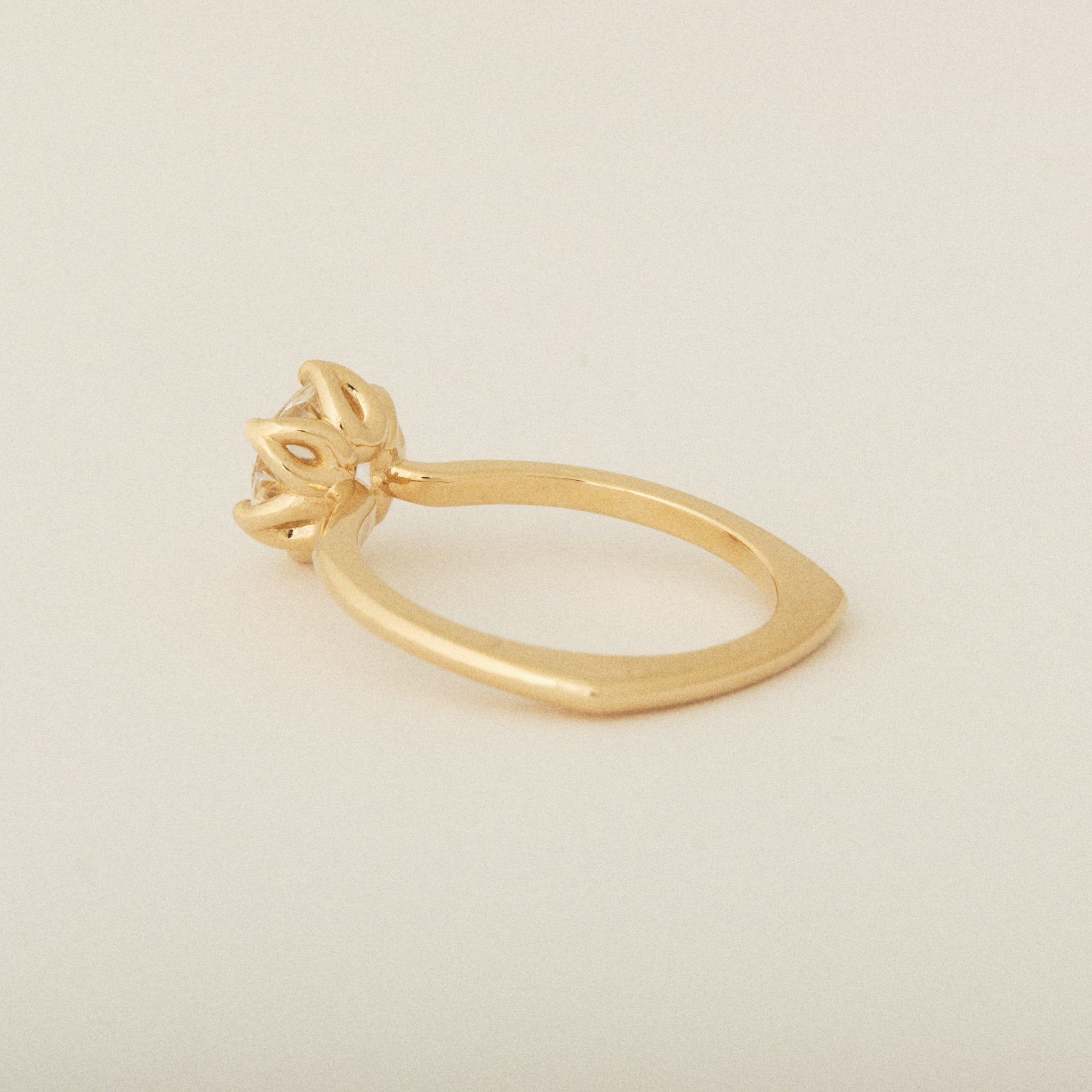 Diamond Flower Petal Prong Setting 14k Yellow Gold Engagement Ring