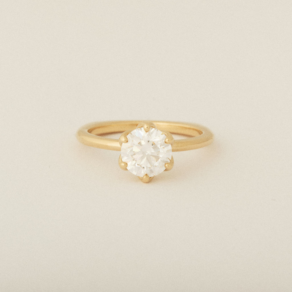 Diamond Flower Petal Prong Setting 14k Yellow Gold Engagement Ring