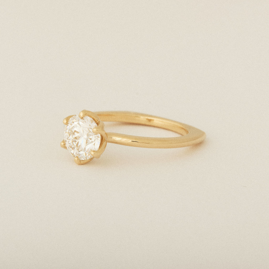 Diamond Flower Petal Prong Setting 14k Yellow Gold Engagement Ring