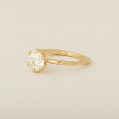 Diamond Flower Petal Prong Setting 14k Yellow Gold Engagement Ring