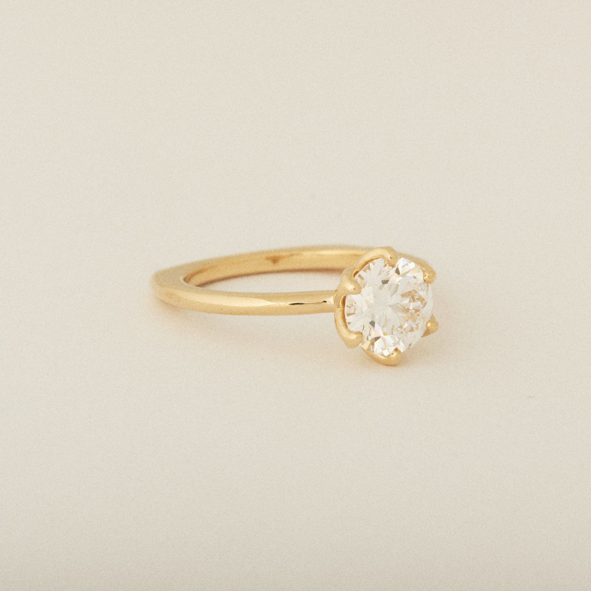 Diamond Flower Petal Prong Setting 14k Yellow Gold Engagement Ring