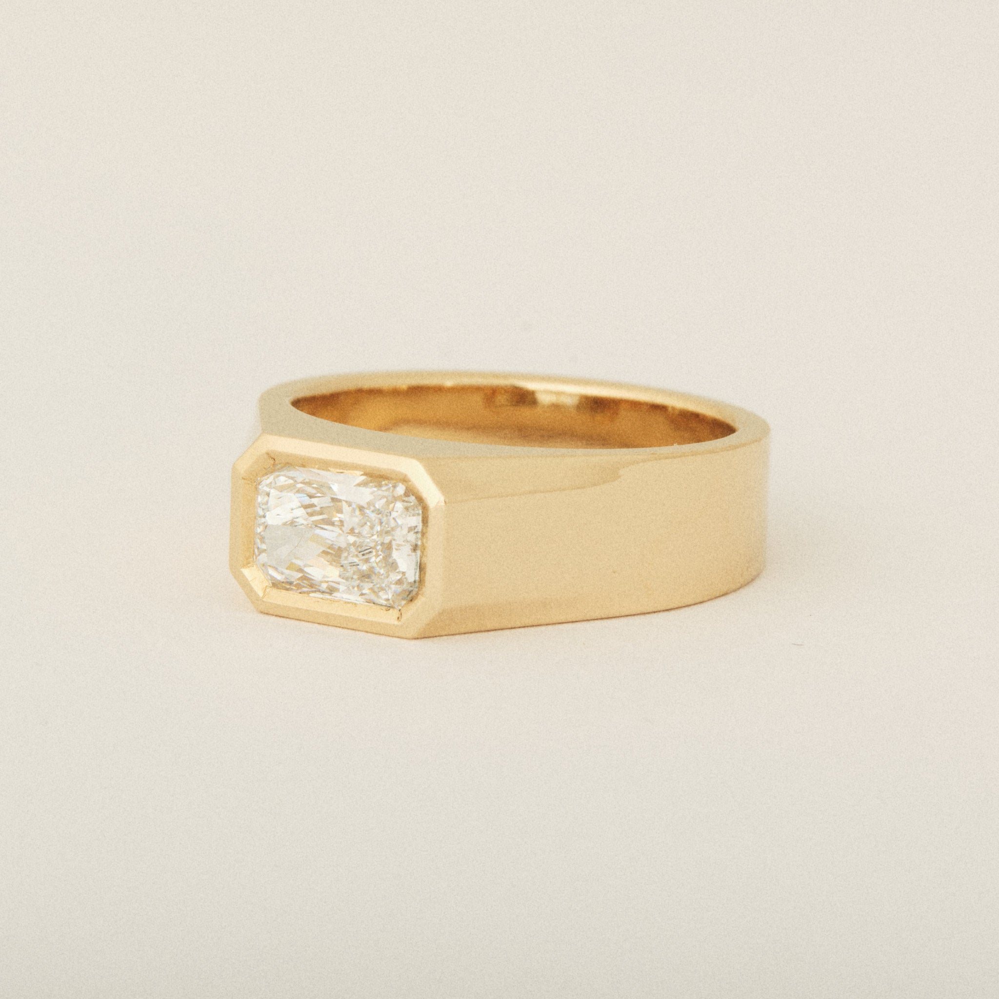 Radiant Emerald Cut Diamond Signet Setting 14k Yellow Gold Engagement Ring