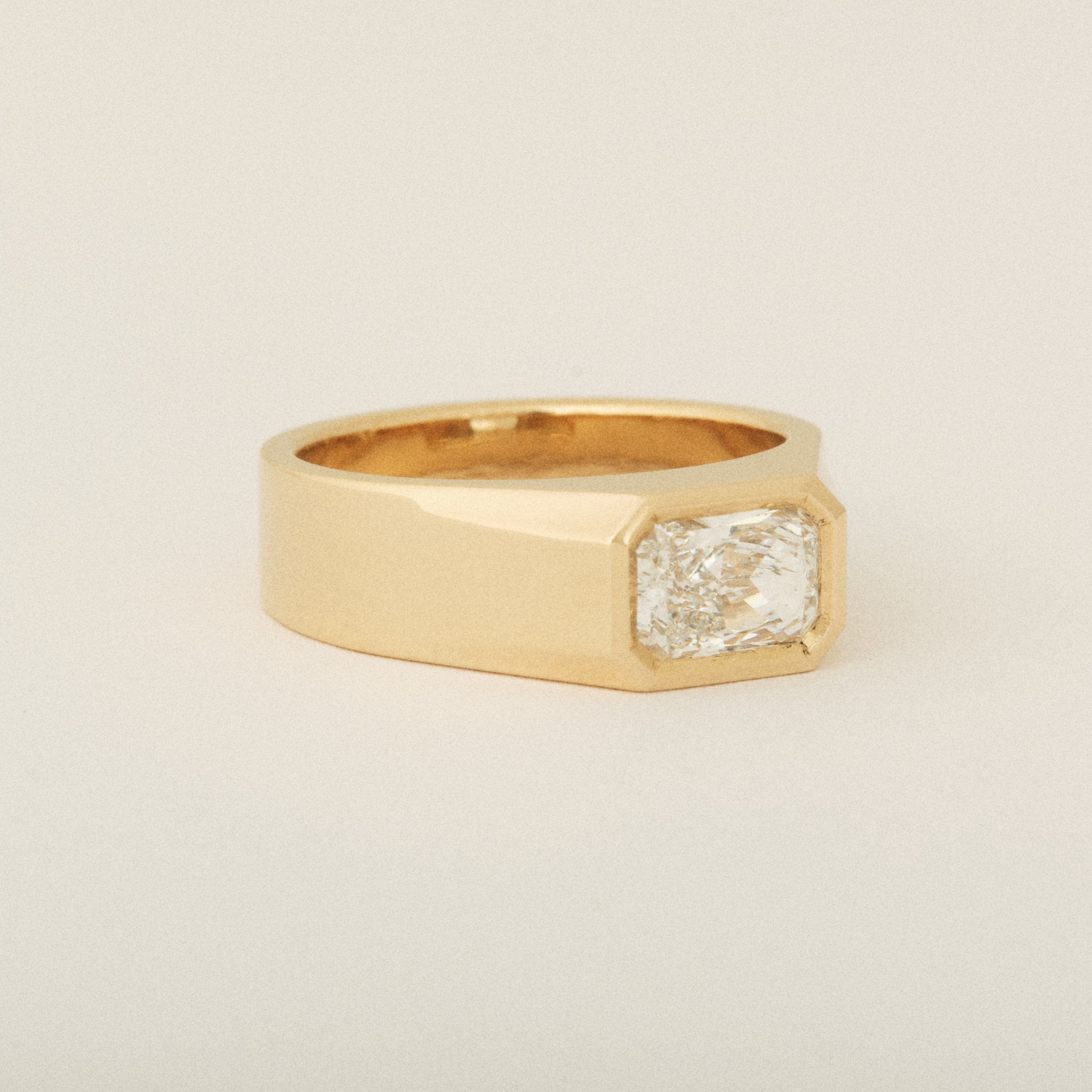 Radiant Emerald Cut Diamond Signet Setting 14k Yellow Gold Engagement Ring