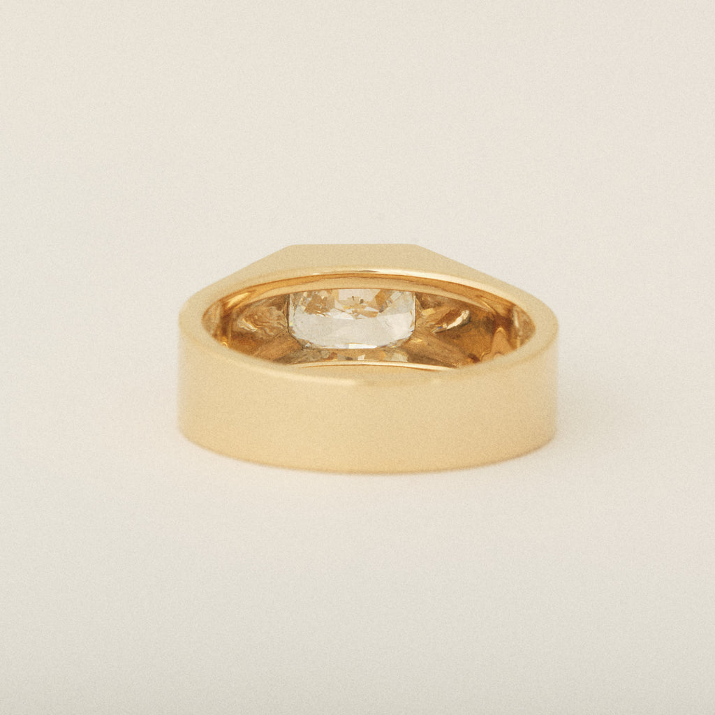 Radiant Emerald Cut Diamond Signet Setting 14k Yellow Gold Engagement Ring