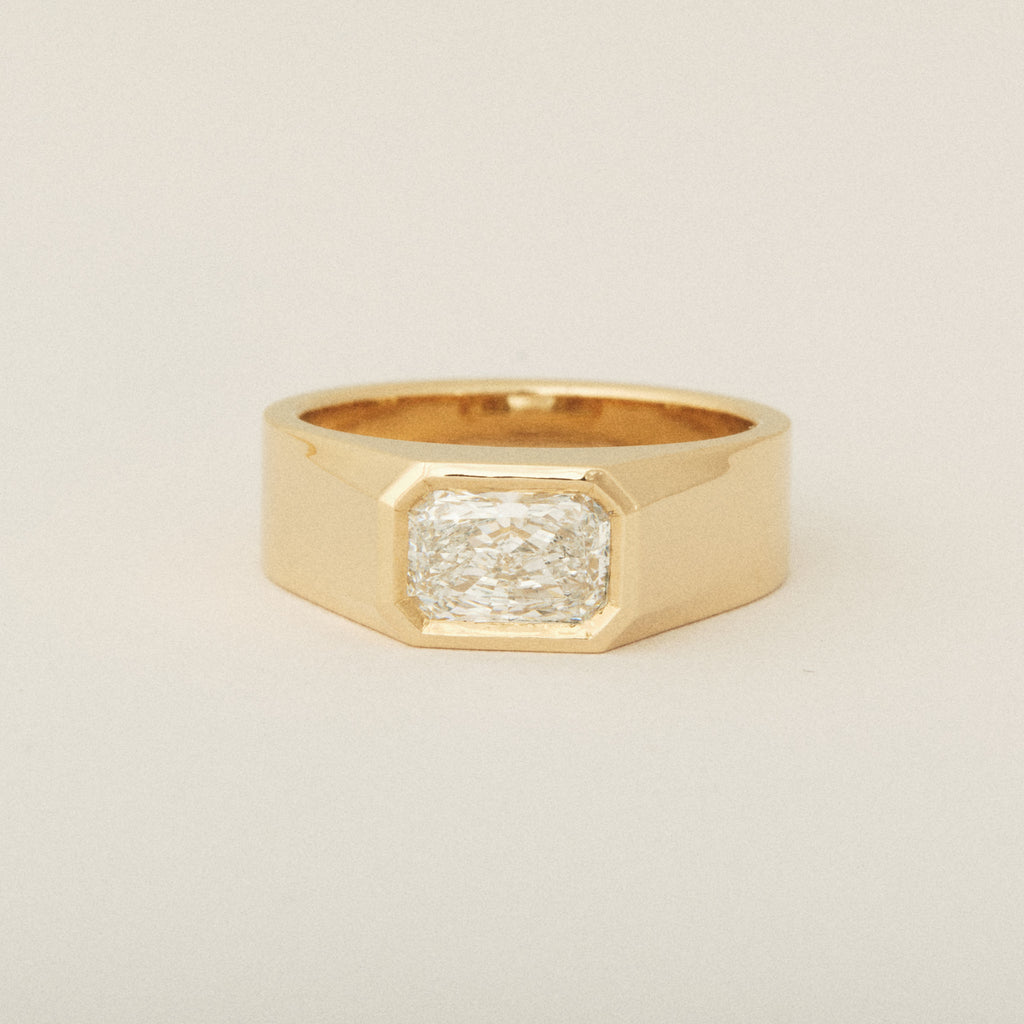 Radiant Emerald Cut Diamond Signet Setting 14k Yellow Gold Engagement Ring