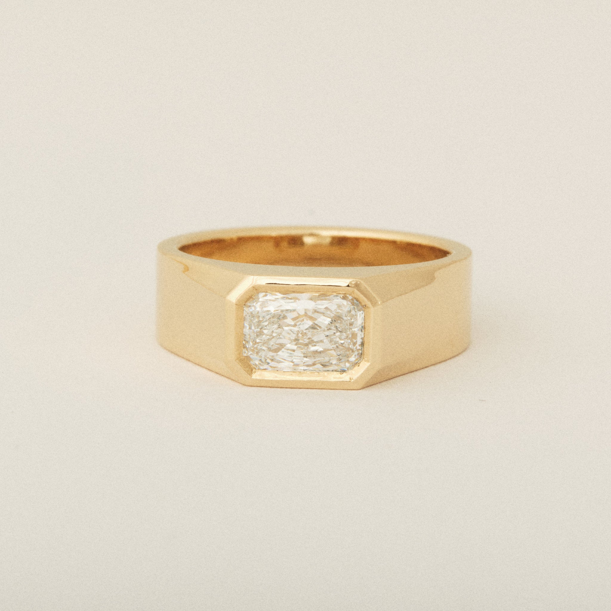 Radiant Emerald Cut Diamond Signet Setting 14k Yellow Gold Engagement Ring