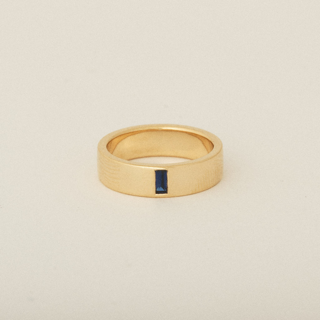 North South Blue Sapphire Baguette 14k Yellow Gold Engagement Band