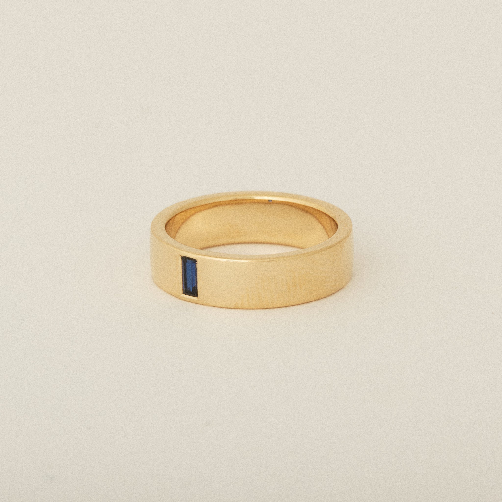 North South Blue Sapphire Baguette 14k Yellow Gold Engagement Band