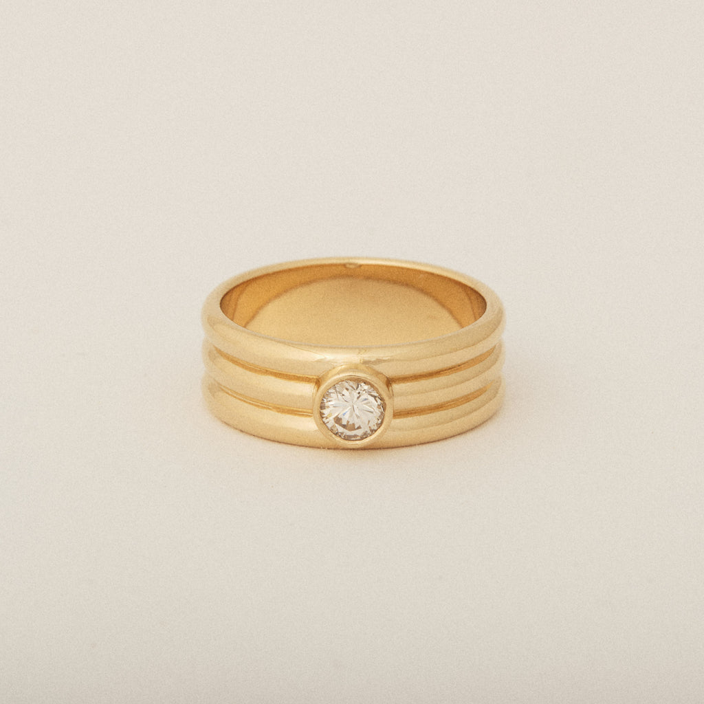 Three Round Bands Center Diamond Stone Engagement Ring