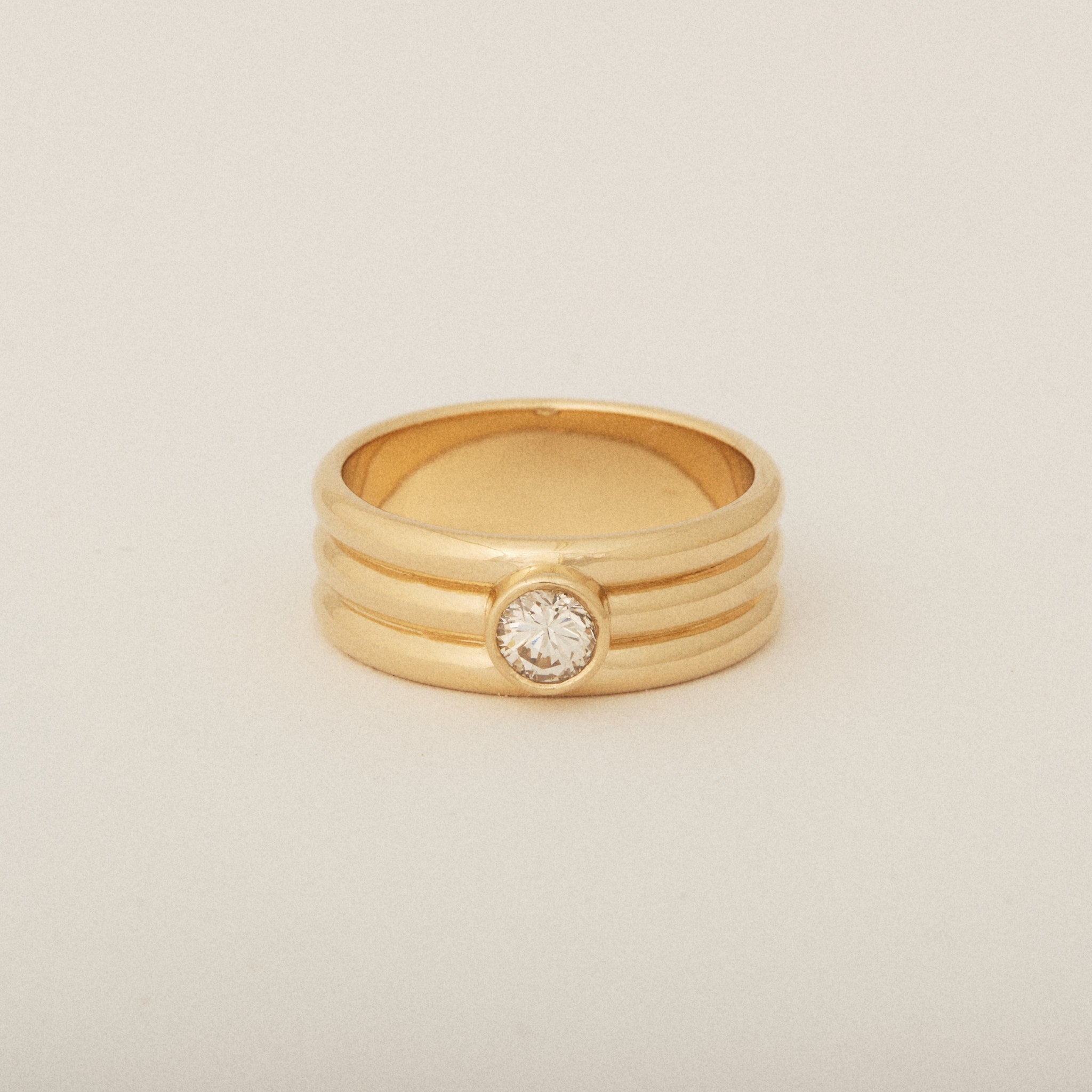 Three Round Bands Center Diamond Stone Engagement Ring