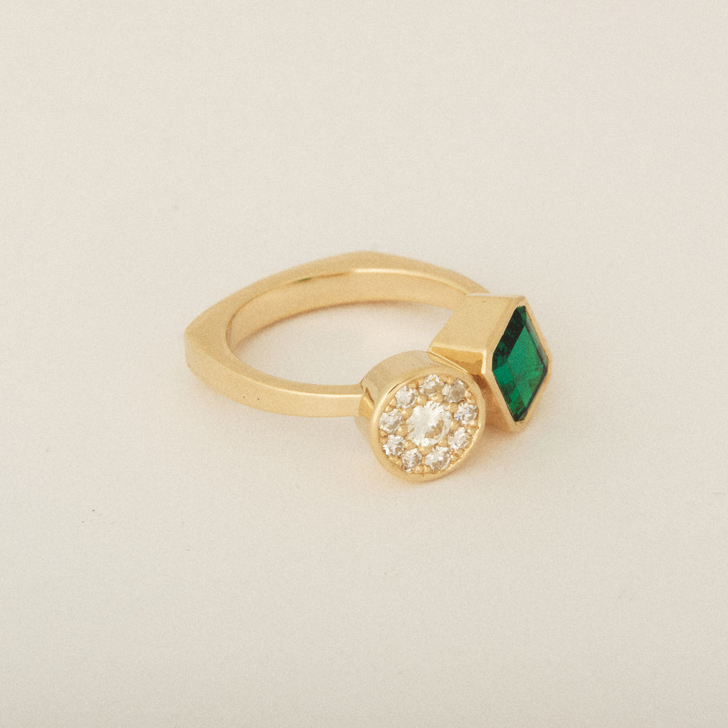 Toi Et Moi Heirloom Pave Diamonds and Emerald Cut Emerald Euro Shank Engagement Ring