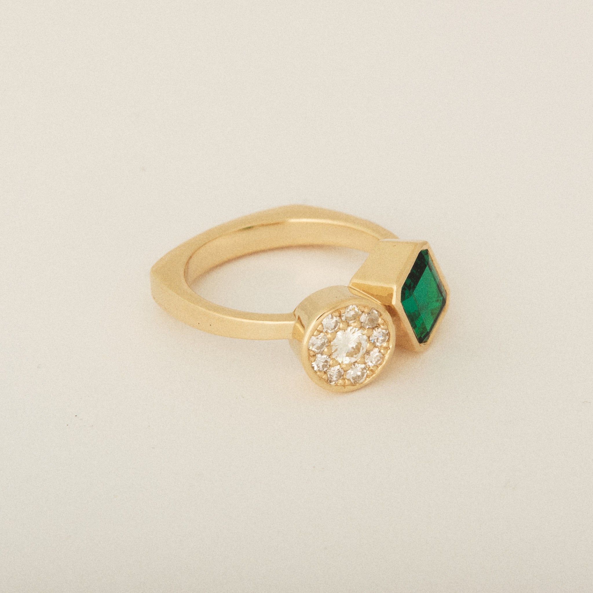 Toi Et Moi Heirloom Pave Diamonds and Emerald Cut Emerald Euro Shank Engagement Ring