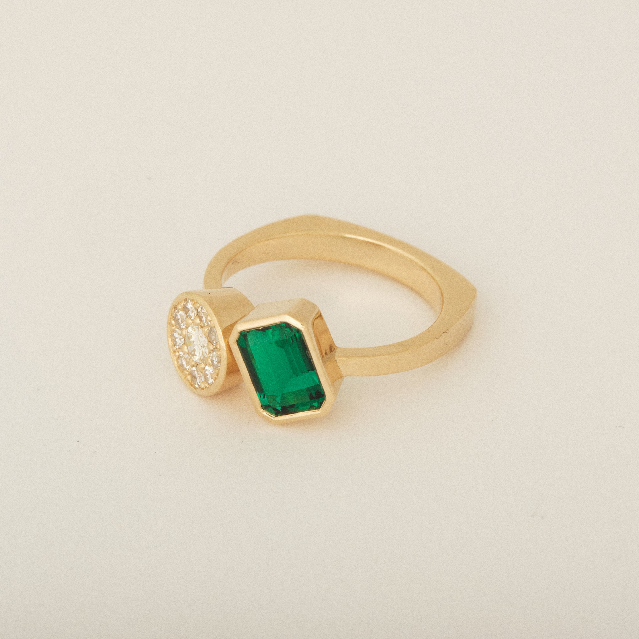 Toi Et Moi Heirloom Pave Diamonds and Emerald Cut Emerald Euro Shank Engagement Ring