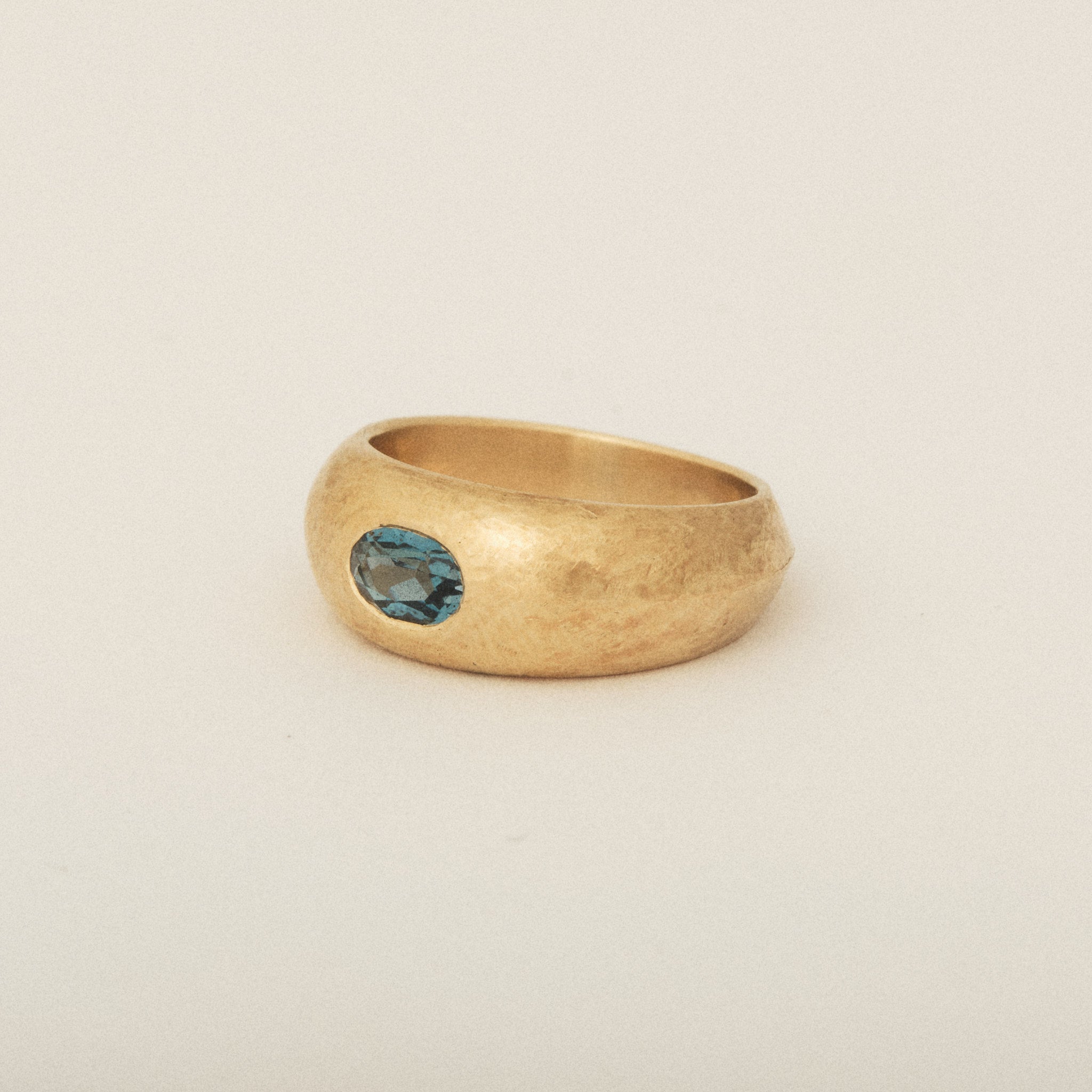 East West Oval Topaz Signet Tapered Dome Matte Ring 14k Yellow Gold Push Present Ring