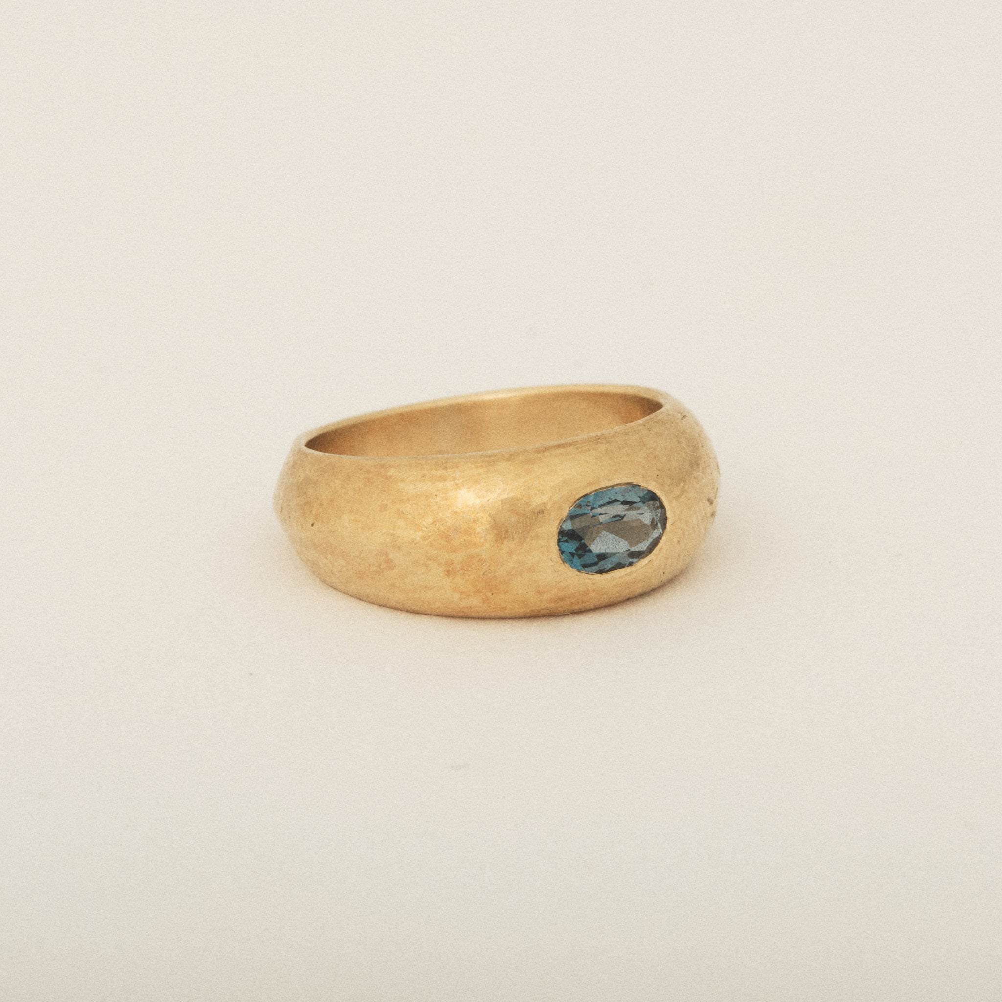 East West Oval Topaz Signet Tapered Dome Matte Ring 14k Yellow Gold Push Present Ring