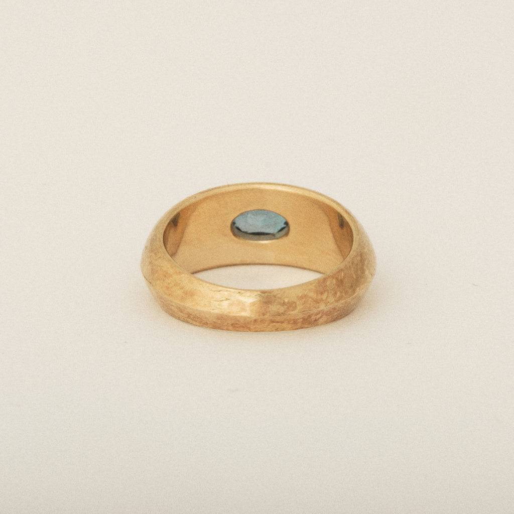East West Oval Topaz Signet Tapered Dome Matte Ring 14k Yellow Gold Push Present Ring