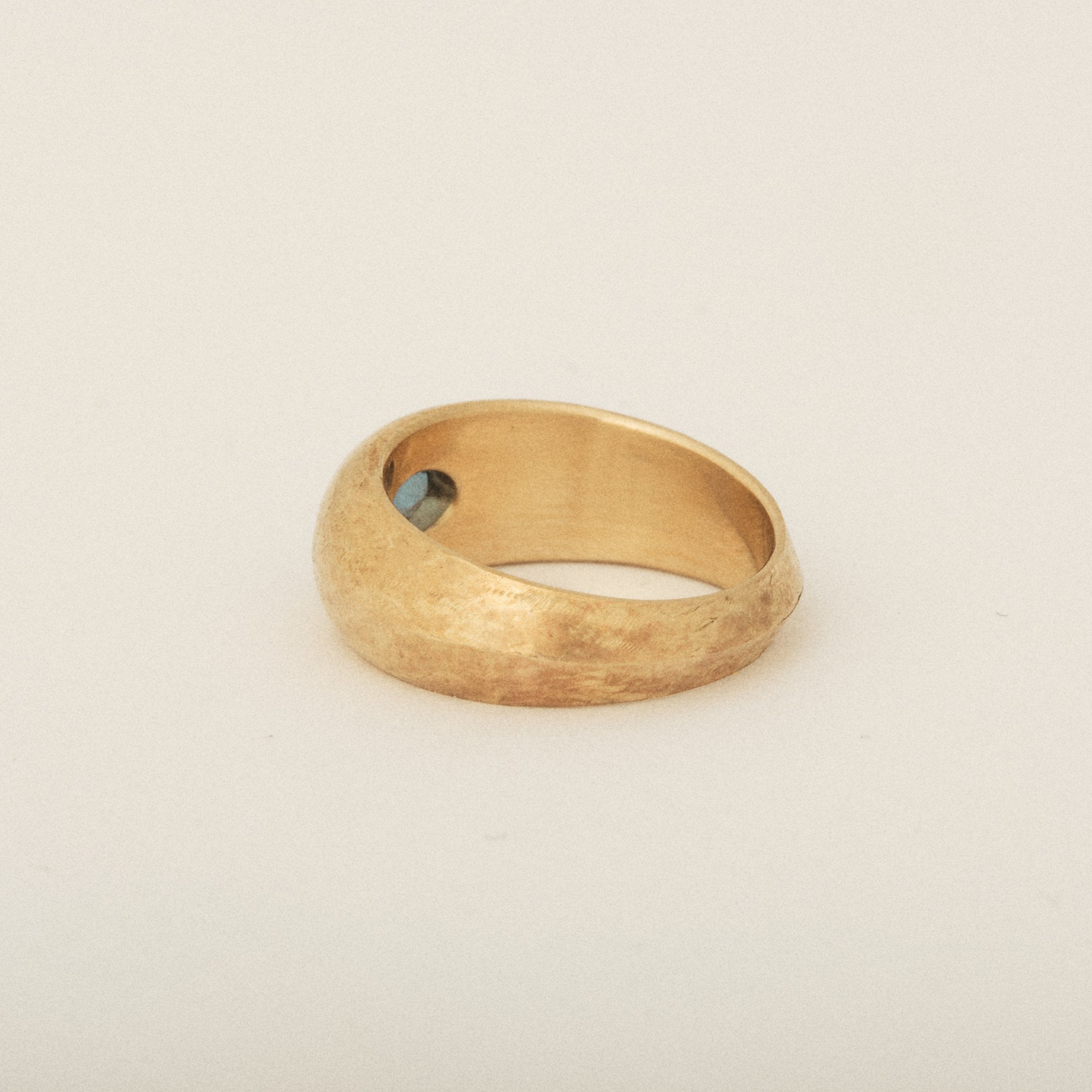 East West Oval Topaz Signet Tapered Dome Matte Ring 14k Yellow Gold Push Present Ring