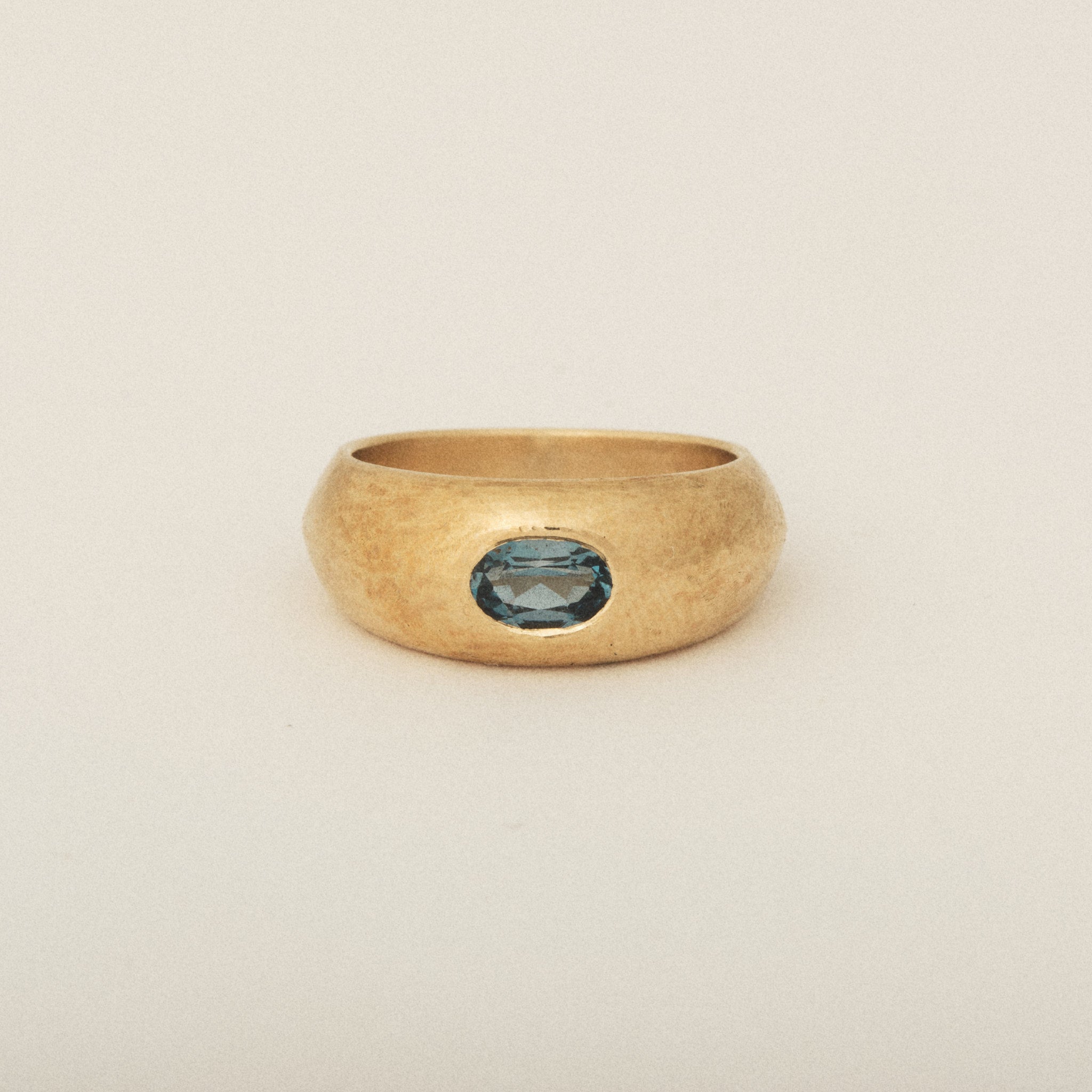 East West Oval Topaz Signet Tapered Dome Matte Ring 14k Yellow Gold Push Present Ring
