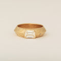 Unique Half Bezel East West Emerald Cut Diamond with Round Heirloom Diamond Sprinkled Knife's Edge Engagement Ring